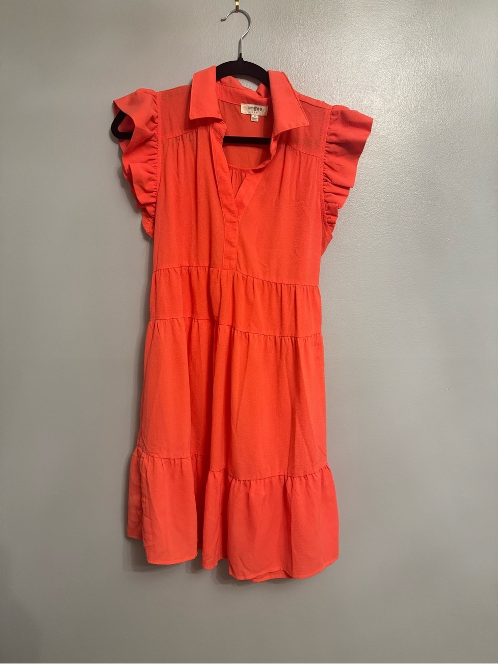 Umgee Coral Ruffle Sleeve Tiered Dress with ruffle sleeves small